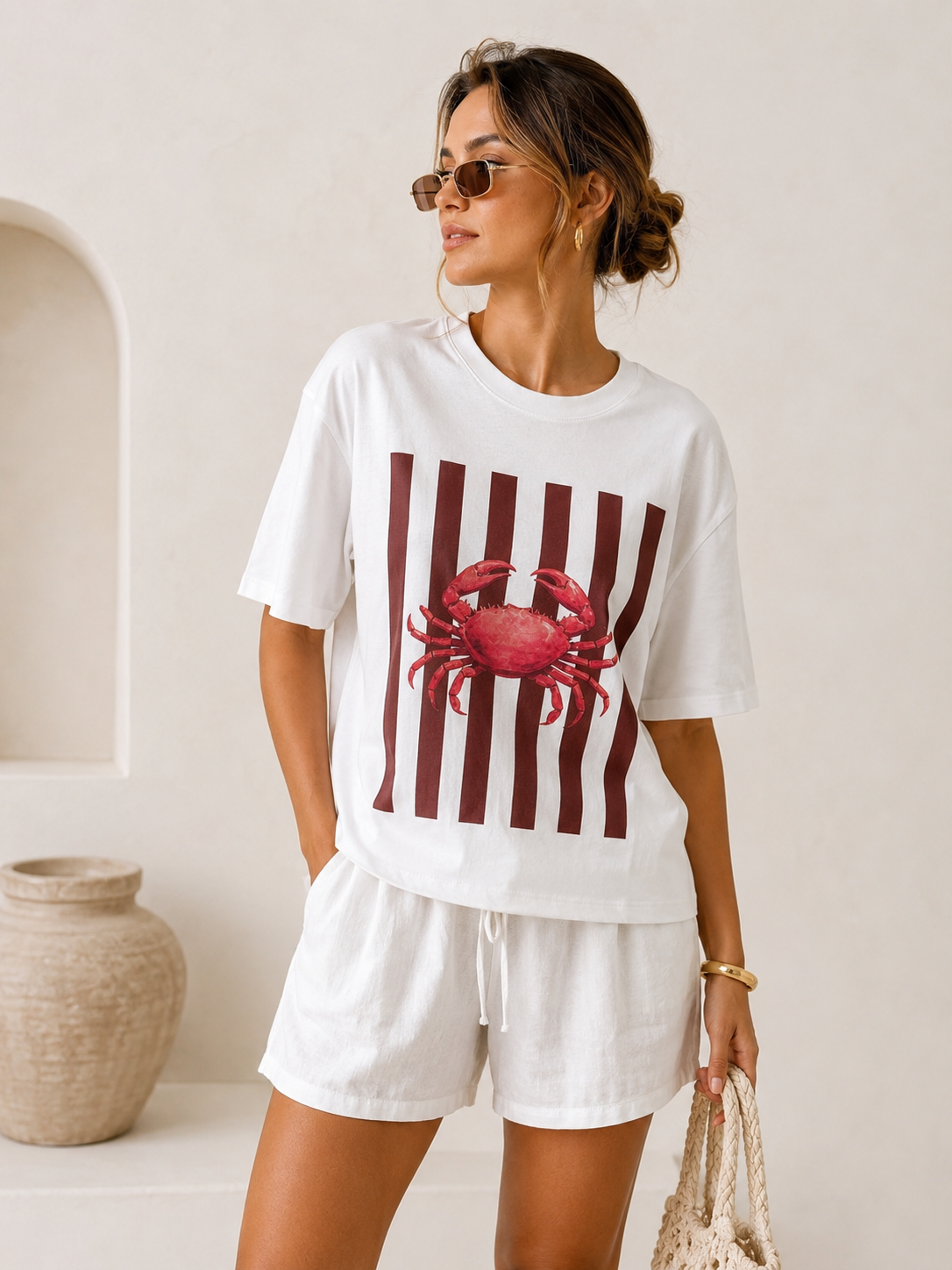 Crab Stripe Graphic Tee Brown