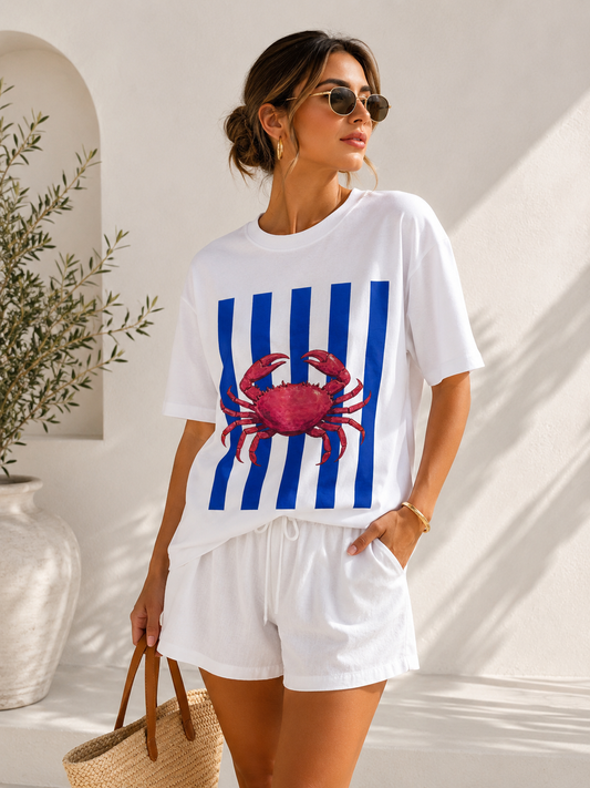 Italian Crab Stripe Graphic Tee Blue