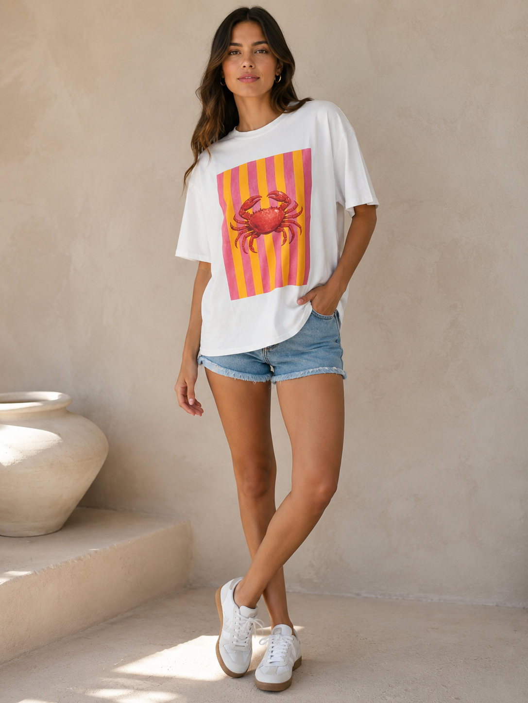 Crab Stripe Graphic Tee Pink & Yellow