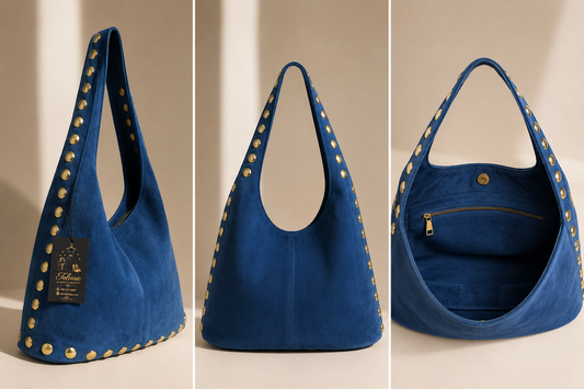 Blue Milano Studded Suede Bag