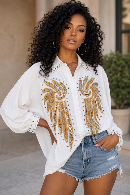 Embellished Sequin Statement Blouse