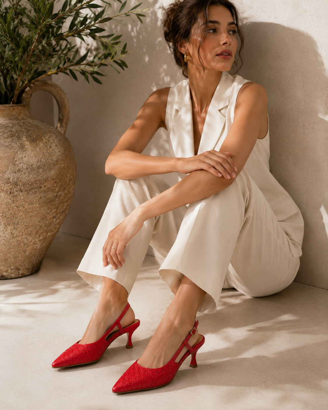 Red Woven Leather Heels