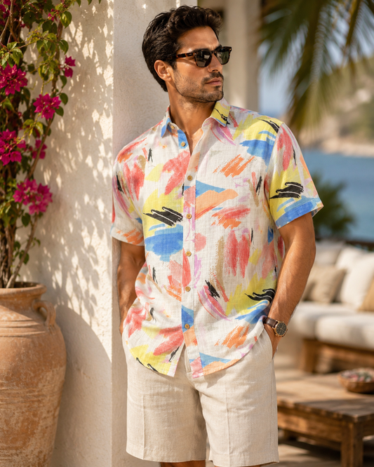 Men's Shirt with Print in Linen