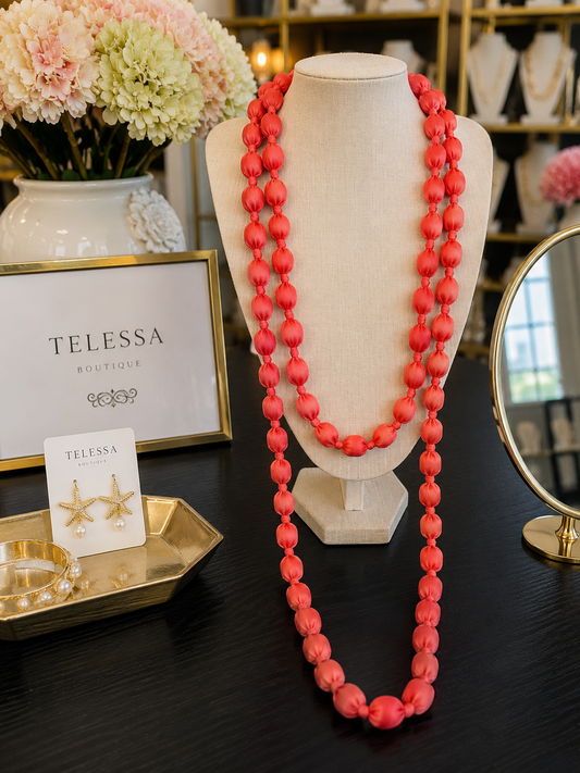 Silk Bead Statement Necklace Coral