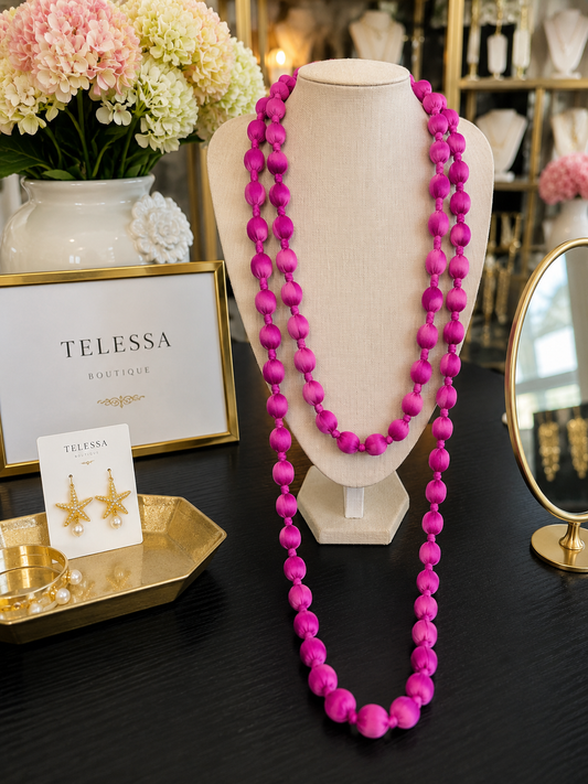 Silk Bead Statement Necklace Purple
