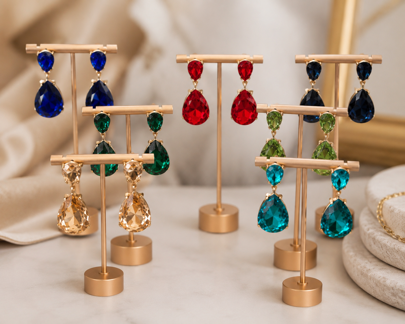 Crystal Drop Earrings Teal