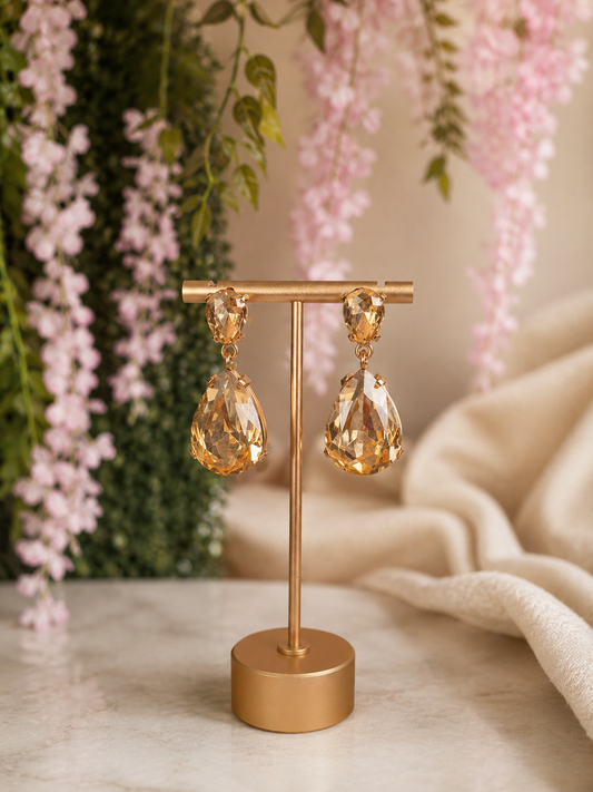 Crystal Drop Earrings Gold