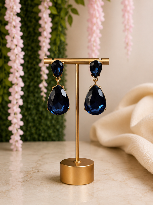Crystal Drop Earrings Deep Blue