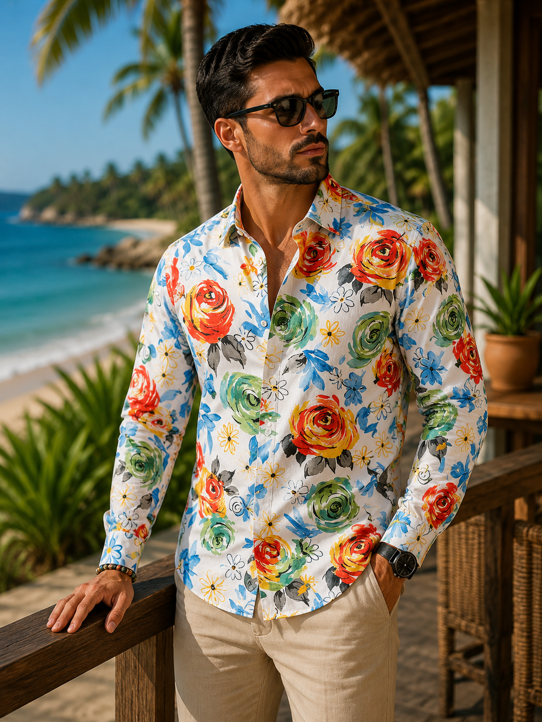 Men's Long Sleeve Floral Print Shirt