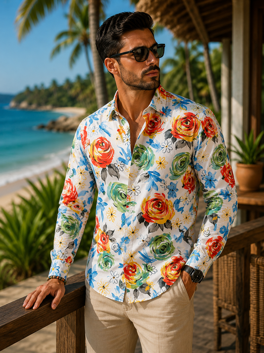 Men's Long Sleeve Floral Print Shirt