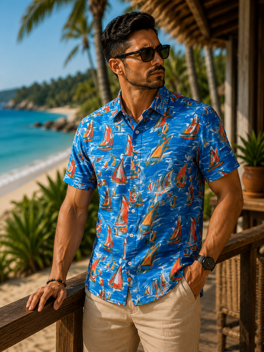 Mens Boat Top Orange and Blue