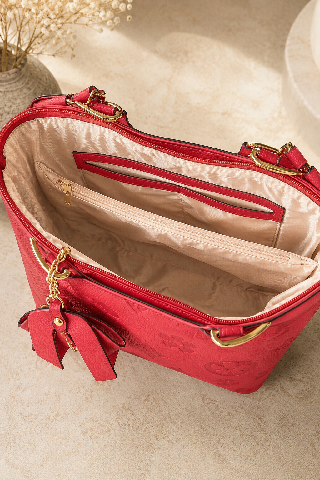 Red Monogram Luxe 3 In One Handbag Set