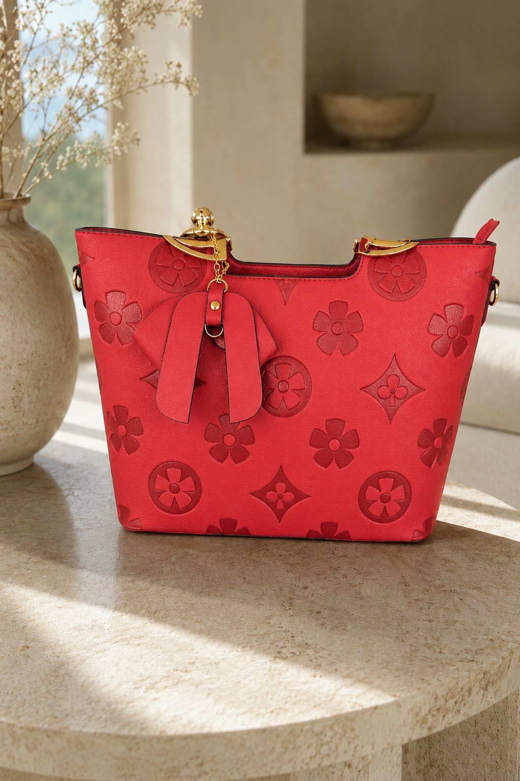 Red Monogram Luxe 3 In One Handbag Set