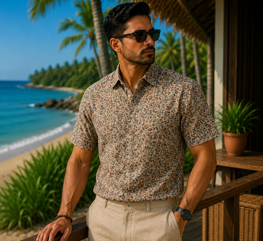 Mens Shirt Tulips Natural Multicolors