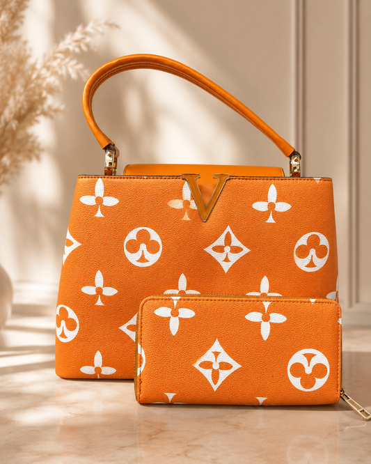 Monogram V Handbag & Wallet Set Orange