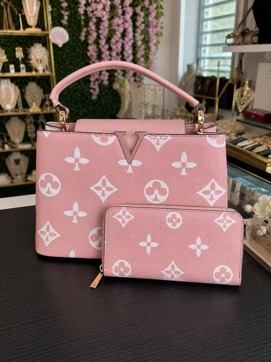 Monogram V Handbag & Wallet Set Pink