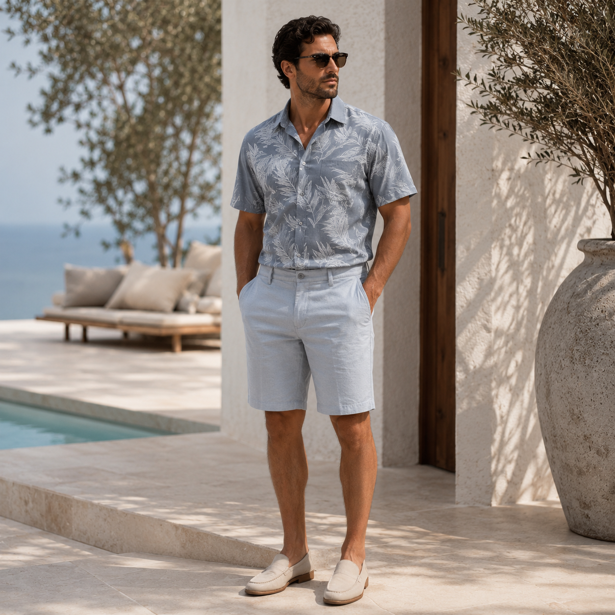 Men's Blue Light Shorts in Linen