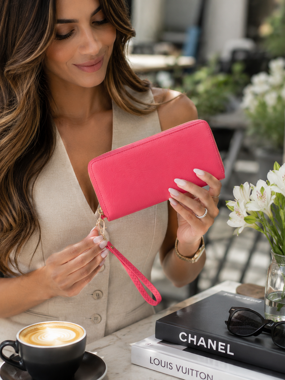 Classic Pink Zip-Around Wristlet Wallet