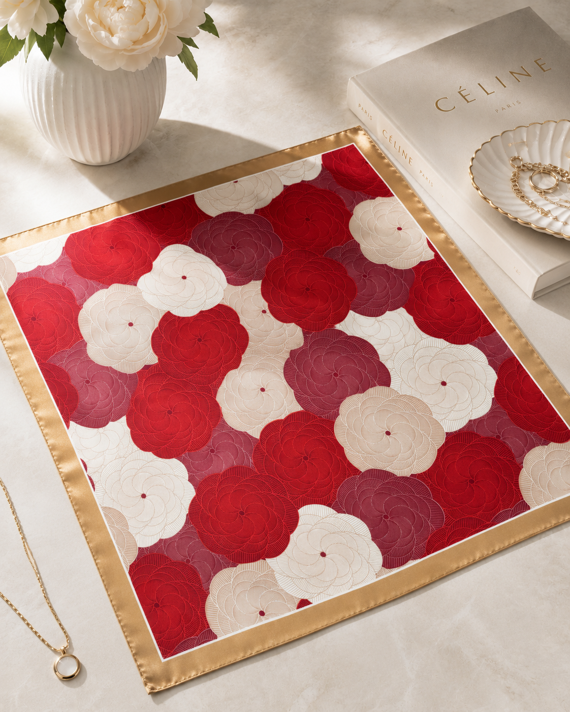 Red Bloom Satin Scarf