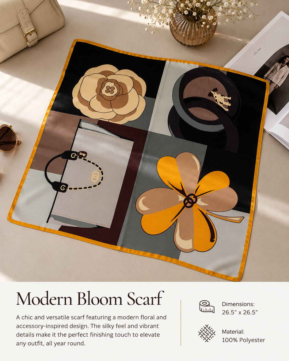 Golden Bloom Printed Scarf