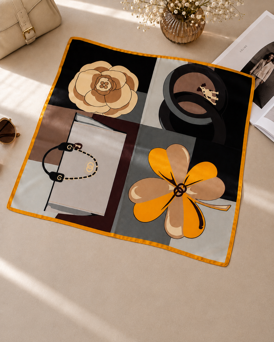 Golden Bloom Printed Scarf