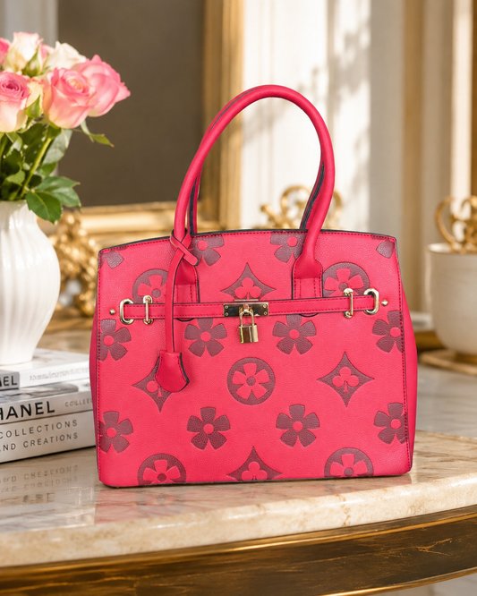 Red 2 piece Signature Print Handbag set