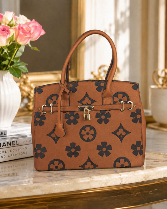 Brown 2 piece Signature Print Handbag set