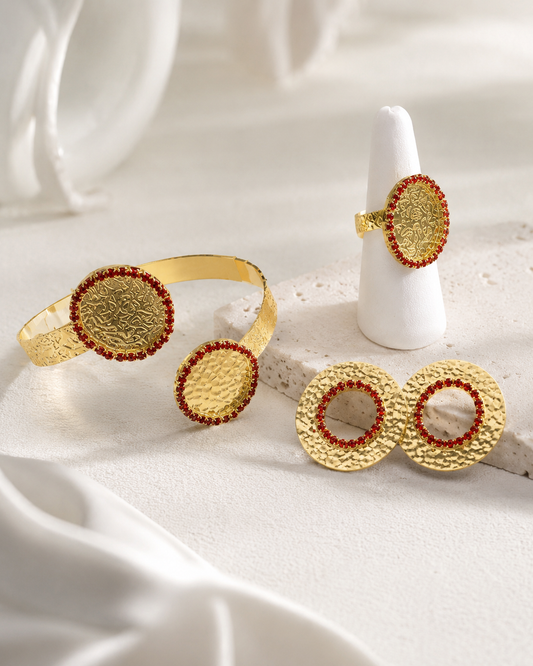 Ruby Radiance Gold Jewelry Set 3 piece
