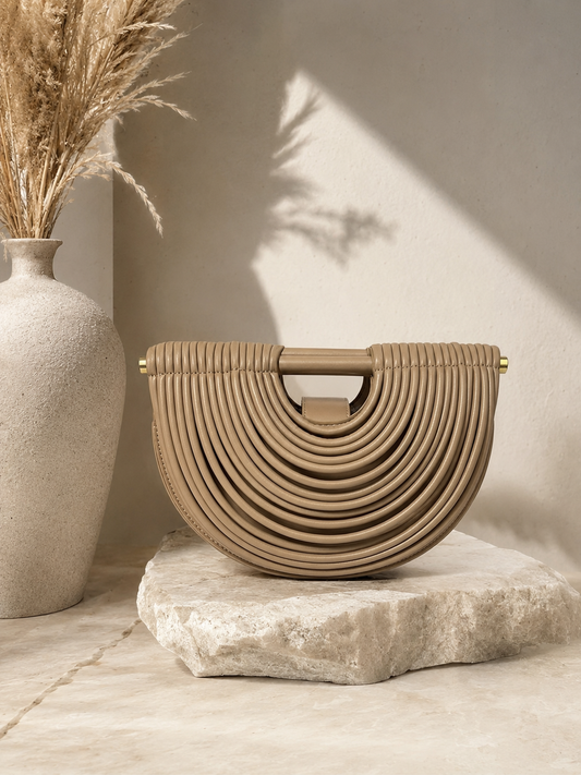 Sculptural Crescent Crossbody Bag Beige