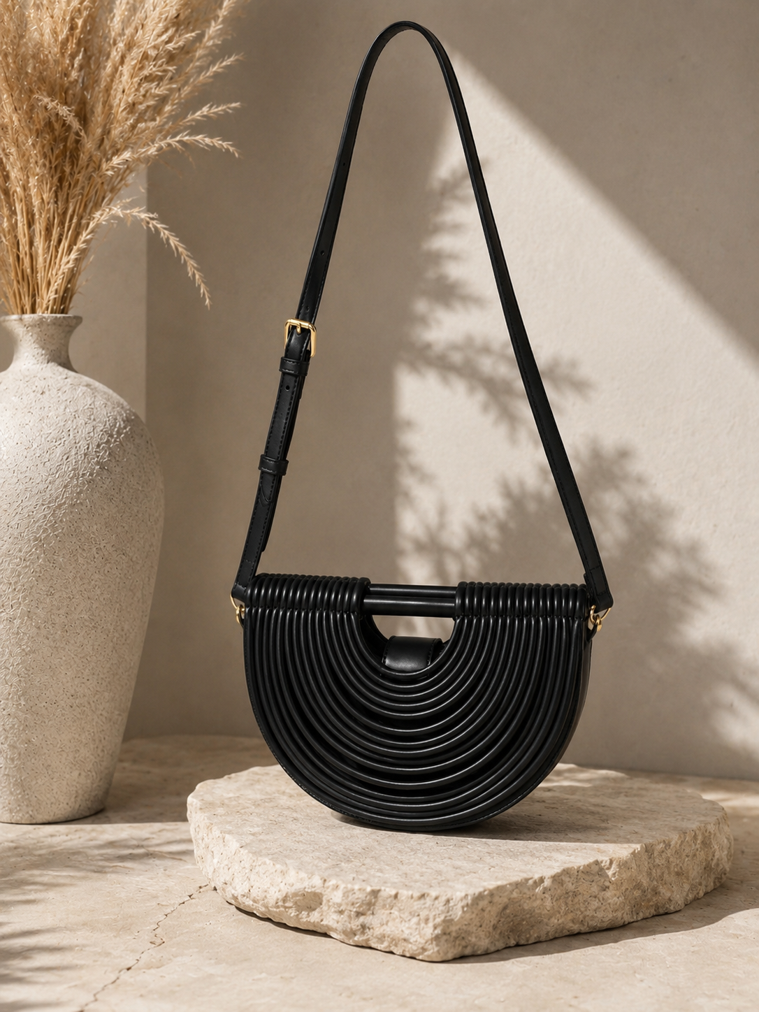 Sculptural Crescent Crossbody Bag
