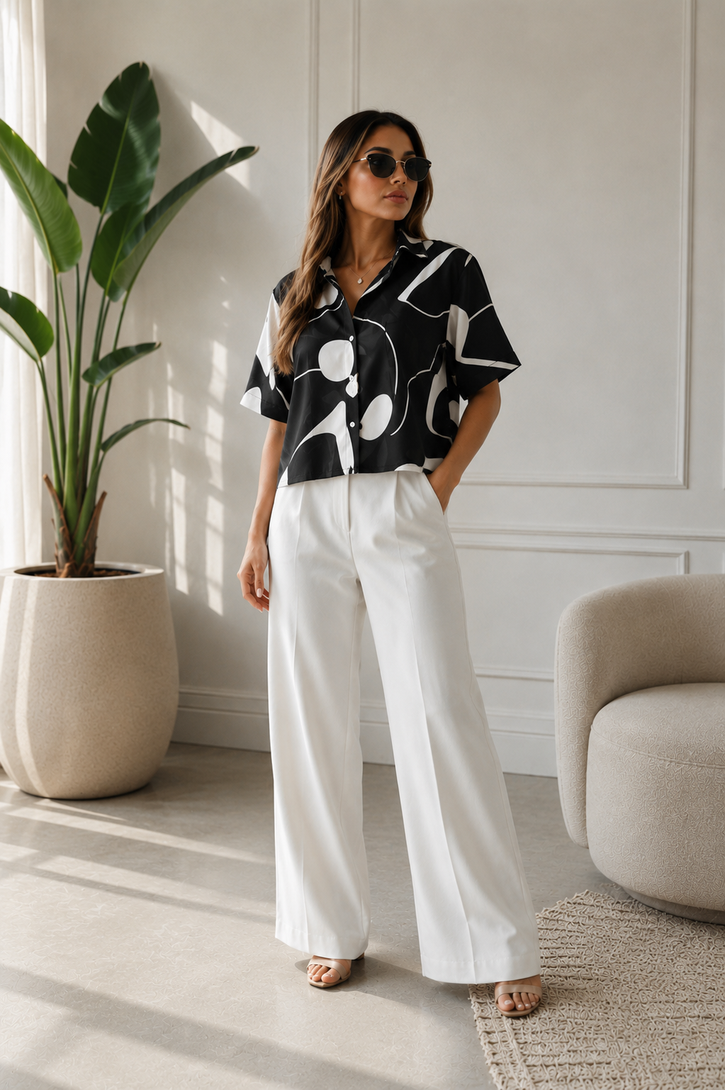 Monochrome Muse Cropped Blouse-OVI
