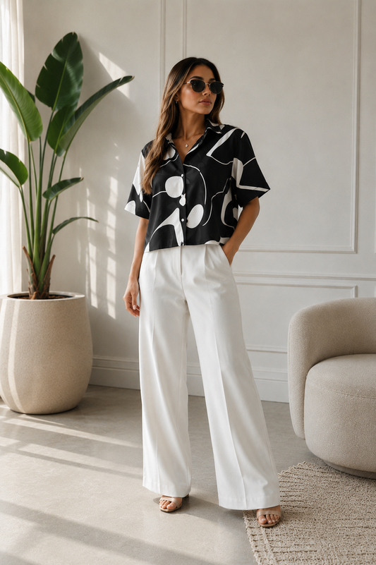 Monochrome Muse Cropped Blouse-OVI