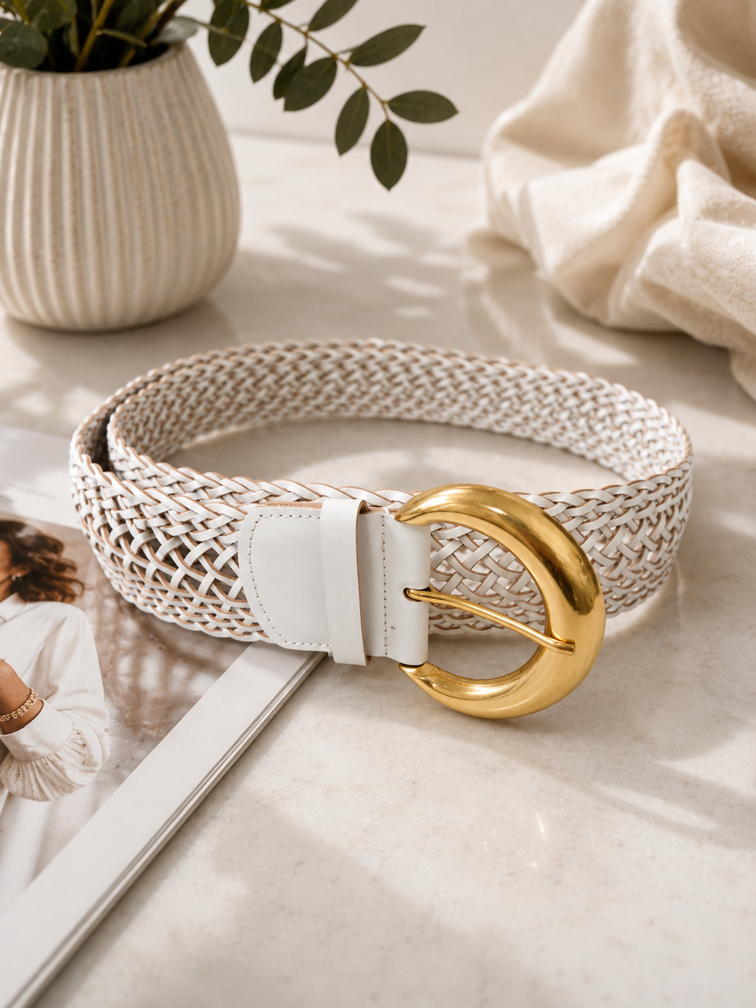 White & Gold Woven Statement Belt