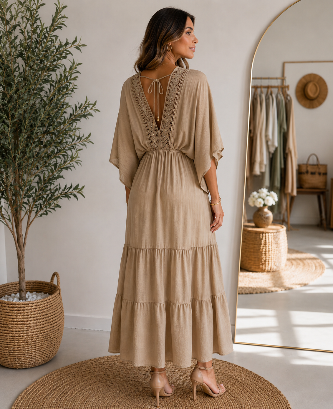 Sand Italian Silk Blend Dress