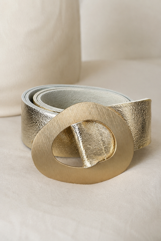 Metallic Gold Belt with Brushed Statement Buckle