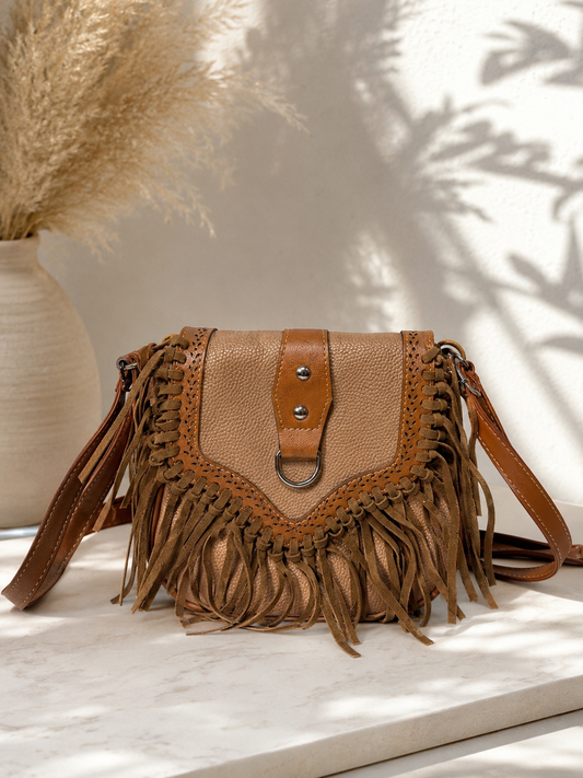 Brown Boho Fringe Crossbody Bag