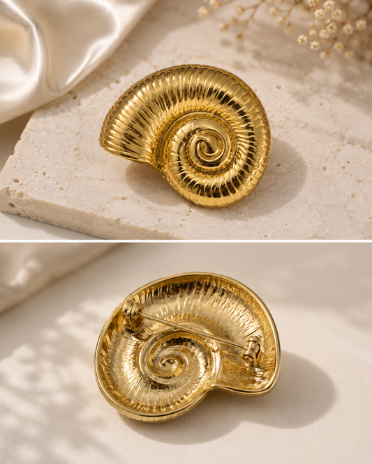 Golden Nautilus Shell Brooch