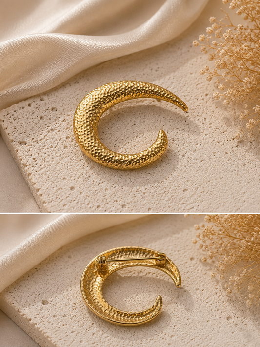 Golden Crescent Moon Brooch