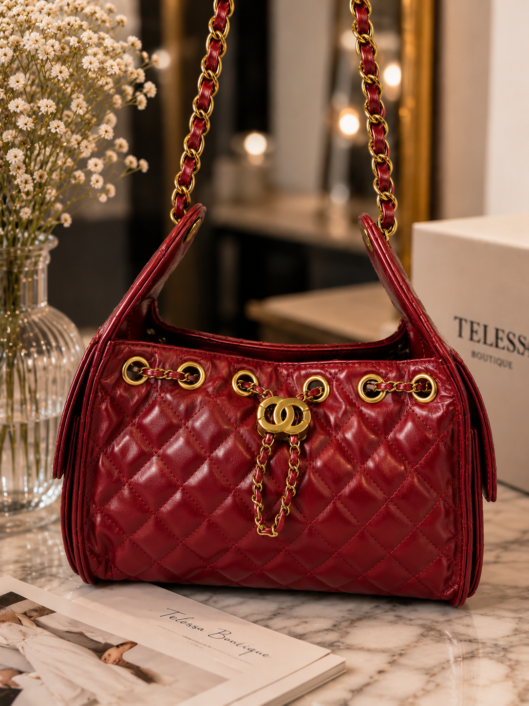 Wine Luxe Quilted Handbag CC