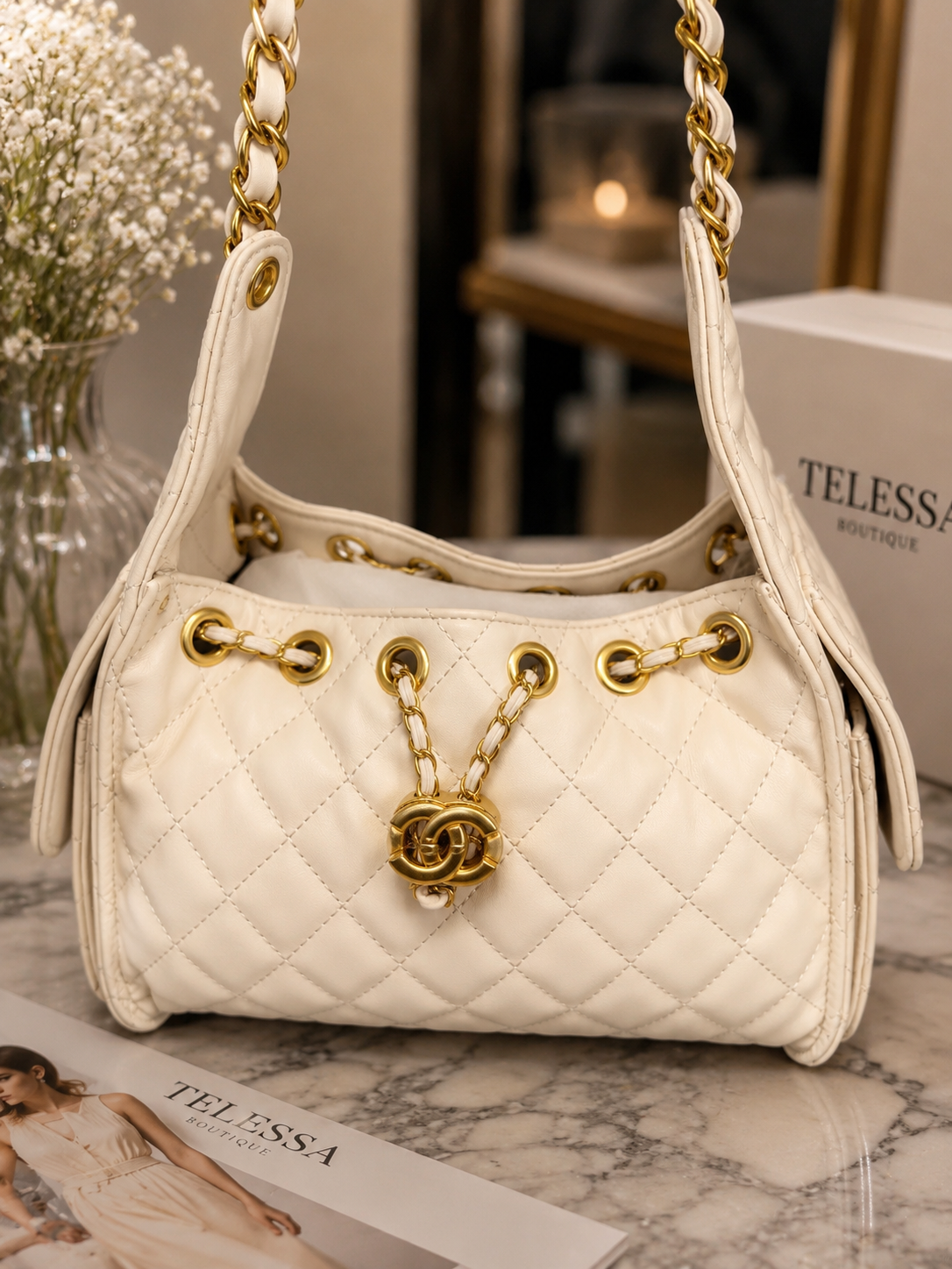 Ivory Luxe Quilted Handbag CC