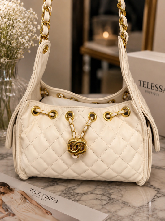 Ivory Luxe Quilted Handbag CC