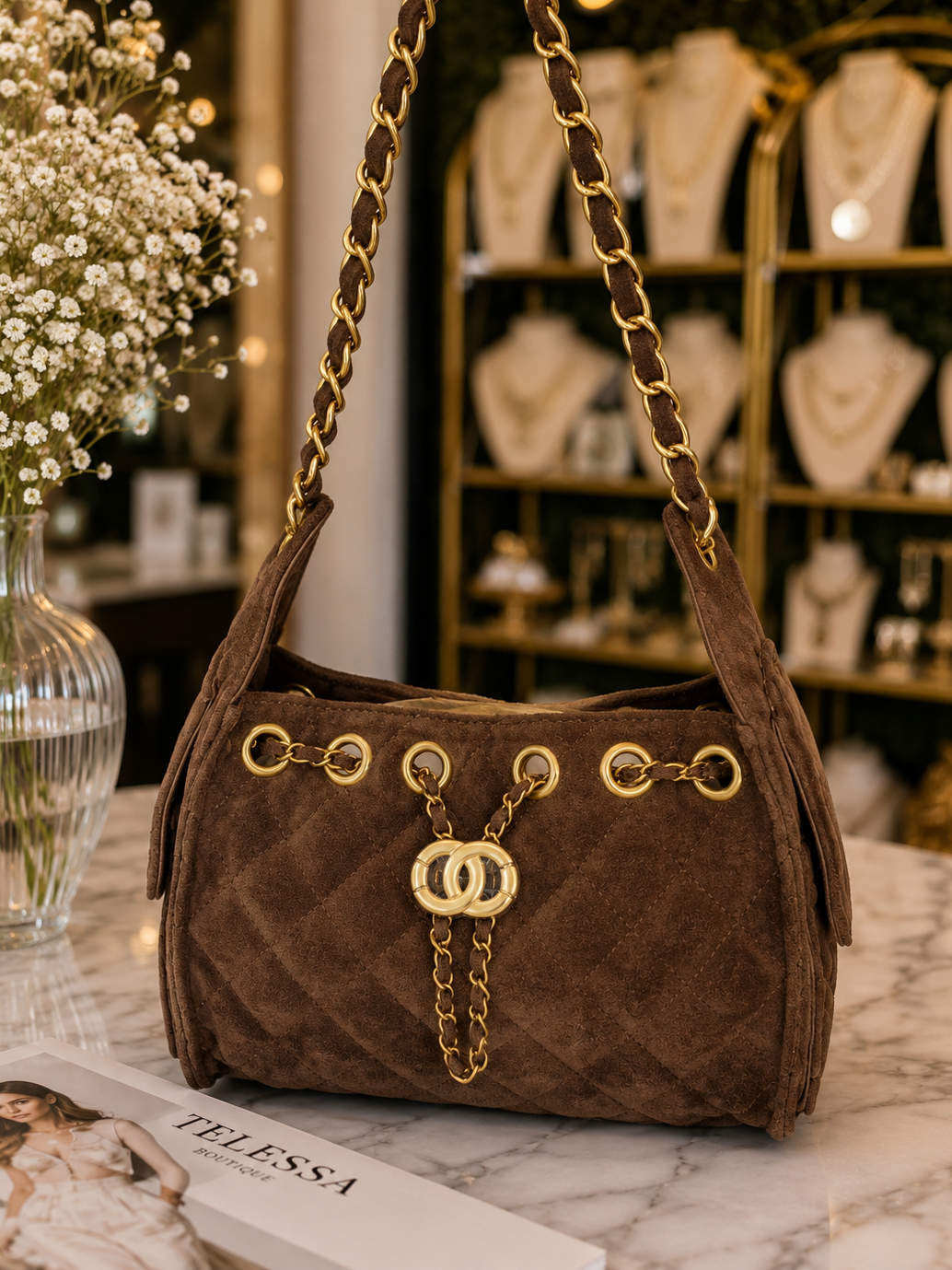 Mocha Luxe Quilted Handbag CC