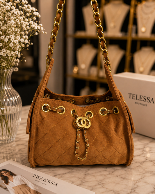 Caramel Luxe Quilted Handbag CC