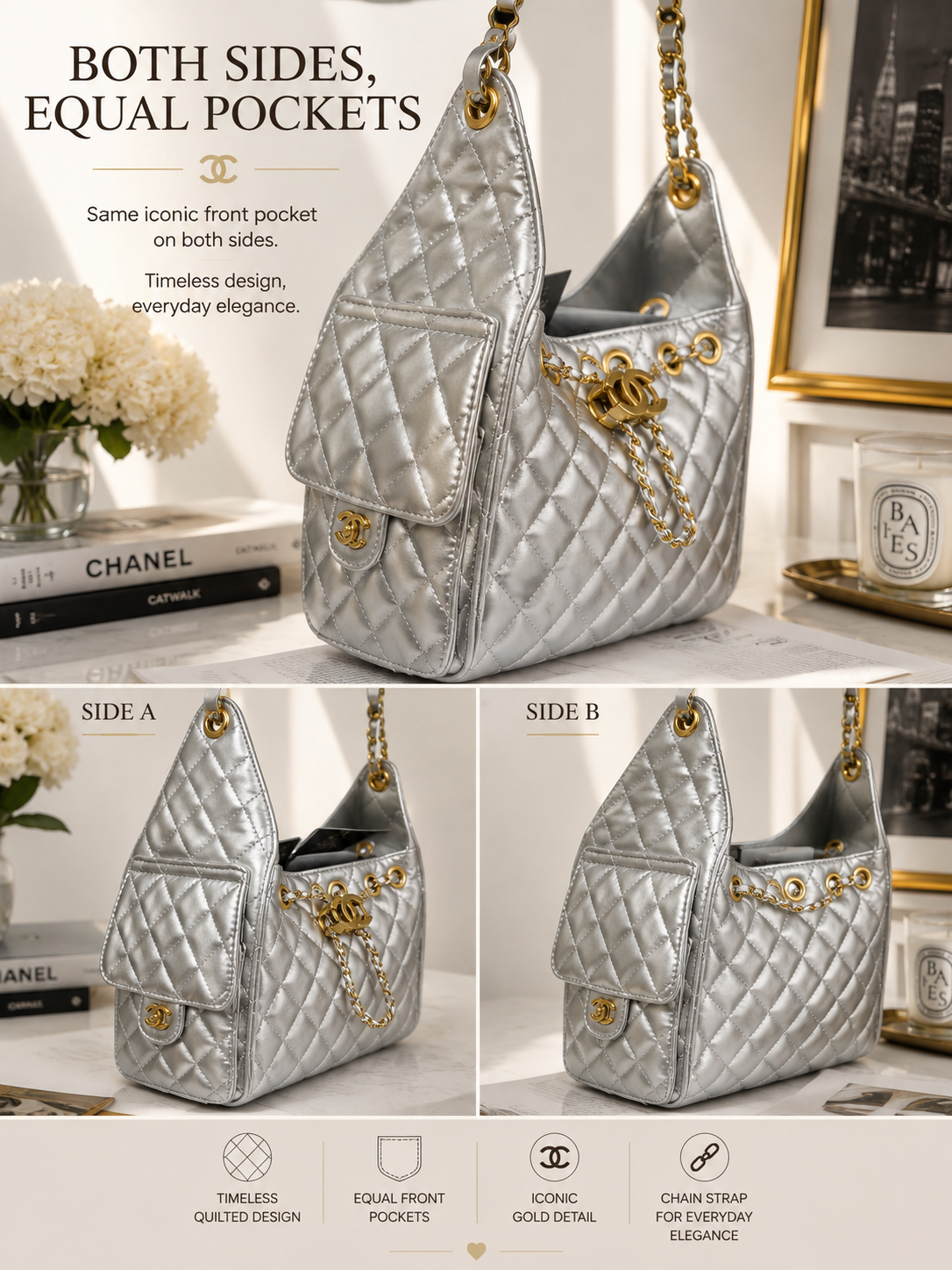 Silver Luxe Quilted Handbag CC
