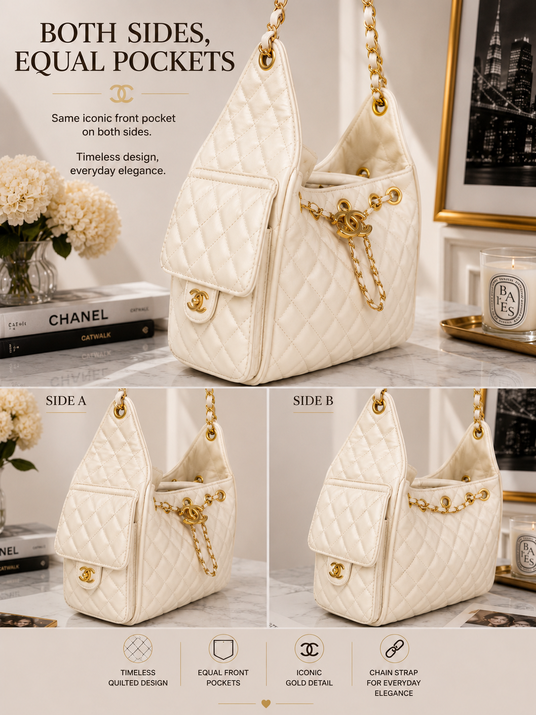 Ivory Luxe Quilted Handbag Designer Inspired