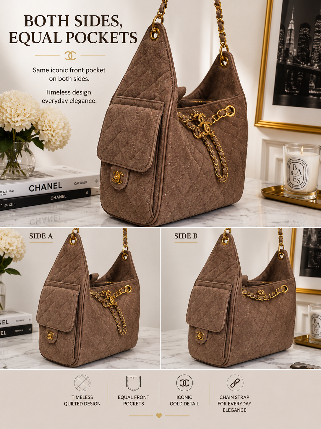Mocha Luxe Quilted Handbag CC