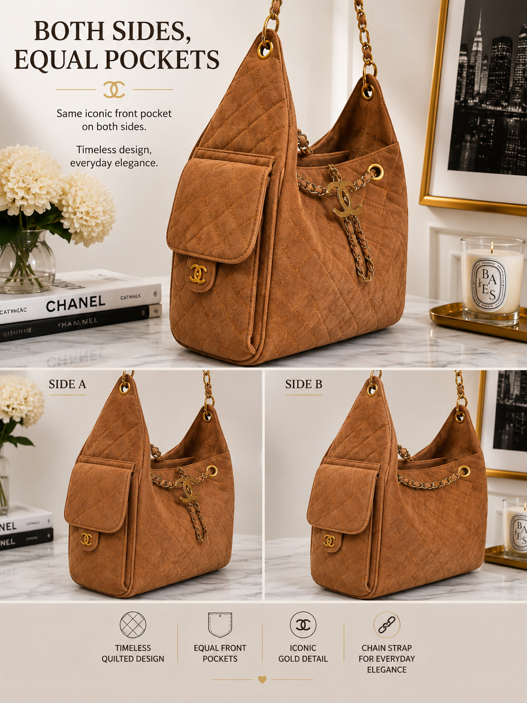 Caramel Luxe Quilted Handbag CC