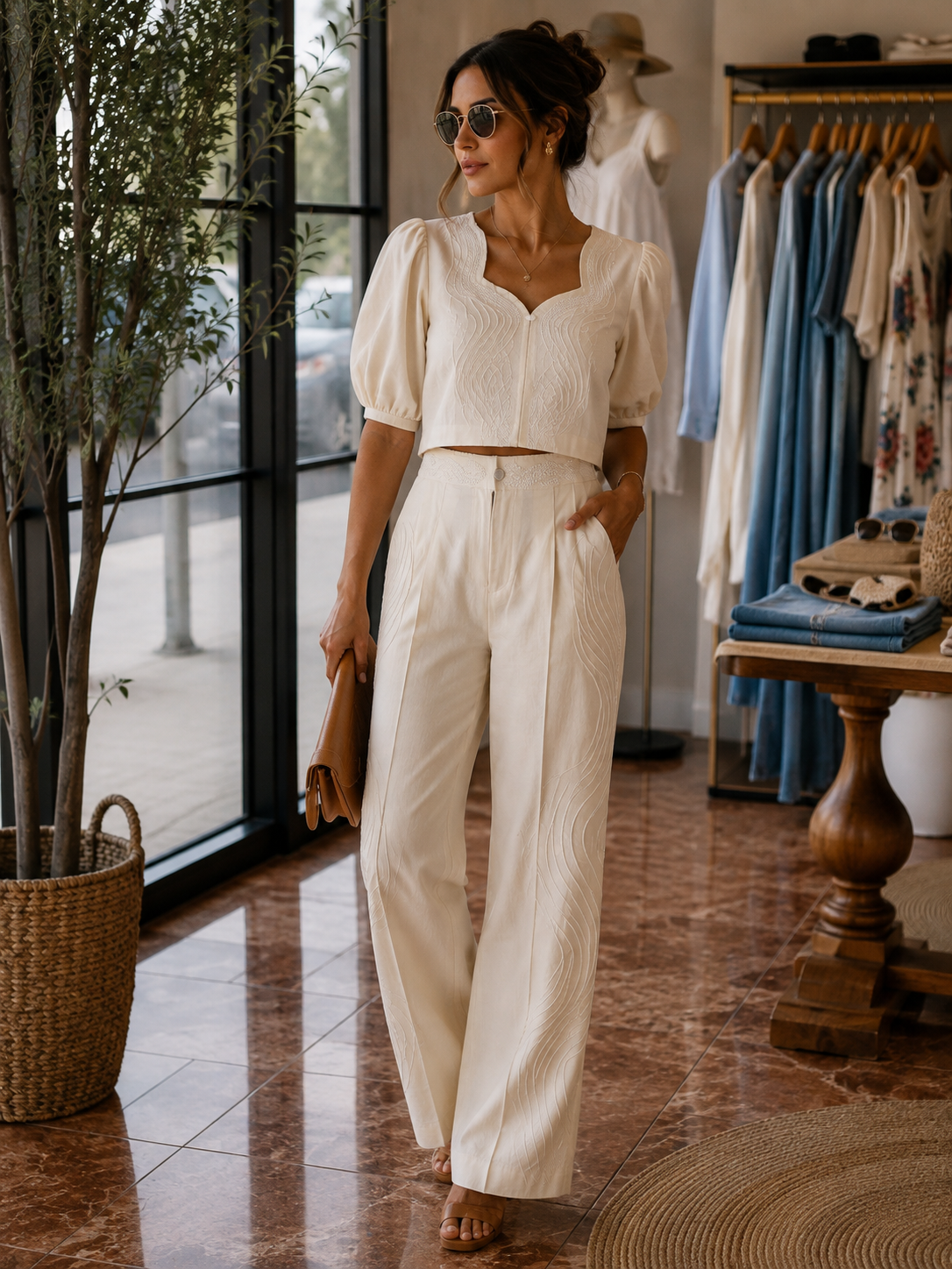Ivory Embroidered Linen Set