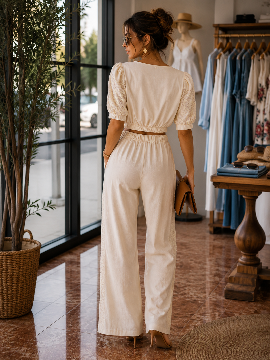 Ivory Embroidered Linen Set