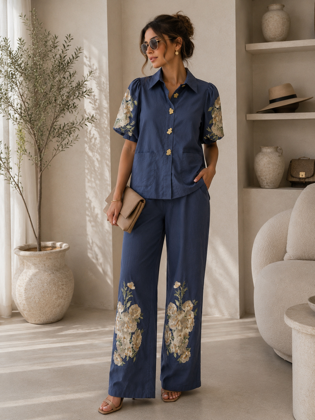 Blue Garden Embroidered Set